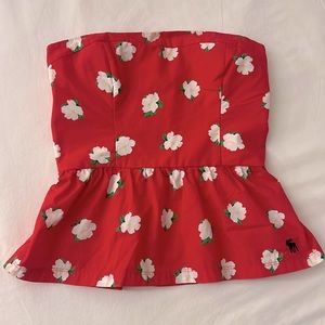 Abercrombie Size L Red Floral Peplum Cropped Tank Top